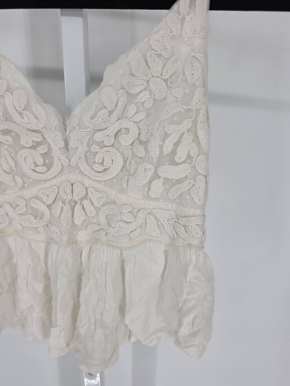 Shayanne Womens Sz XS Cropped Tank Top Cream Lace Western Boho - Picture 2 of 4